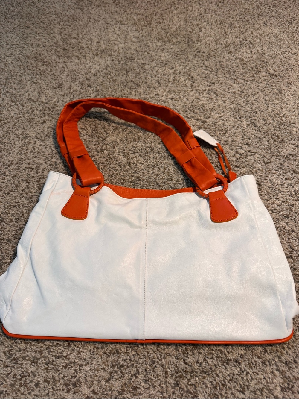 Vintage Petusco White and Orange Two-Tone Leather Shoulder Bag